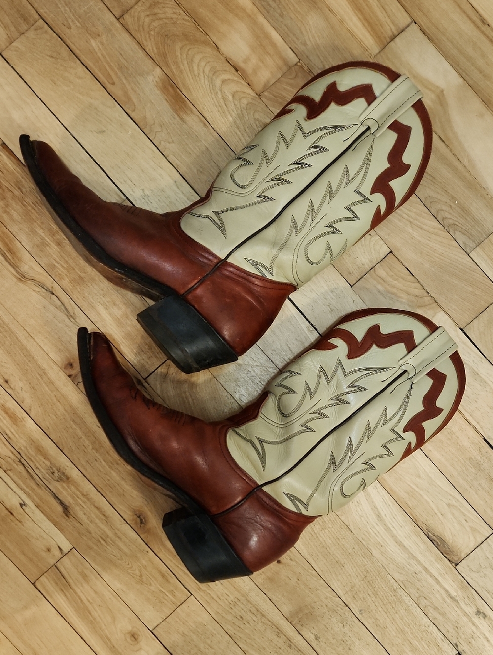 Men's Two-Tone Brown and Cream Western Cowboy Boots